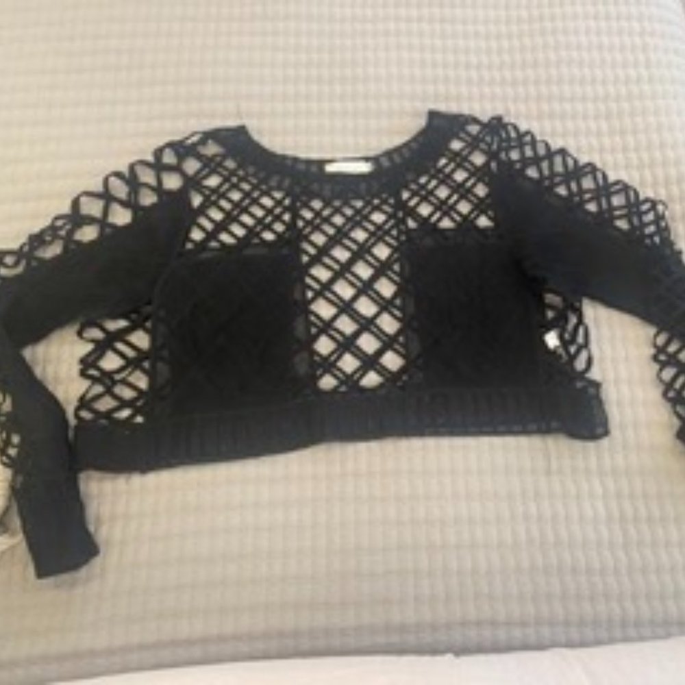 Black mesh long sleeve shirt